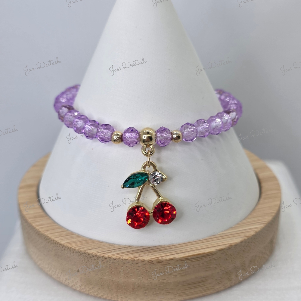 Purple Beaded Bracelet with Cherry Charm BR219